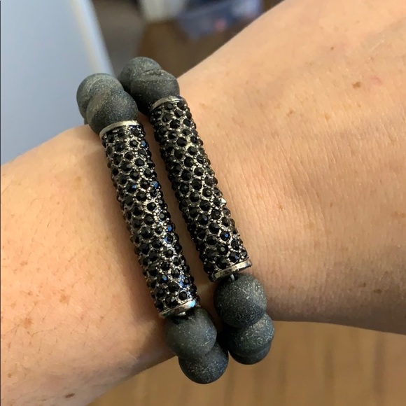 Black agate druzy beaded bracelet - Picture 2 of 9